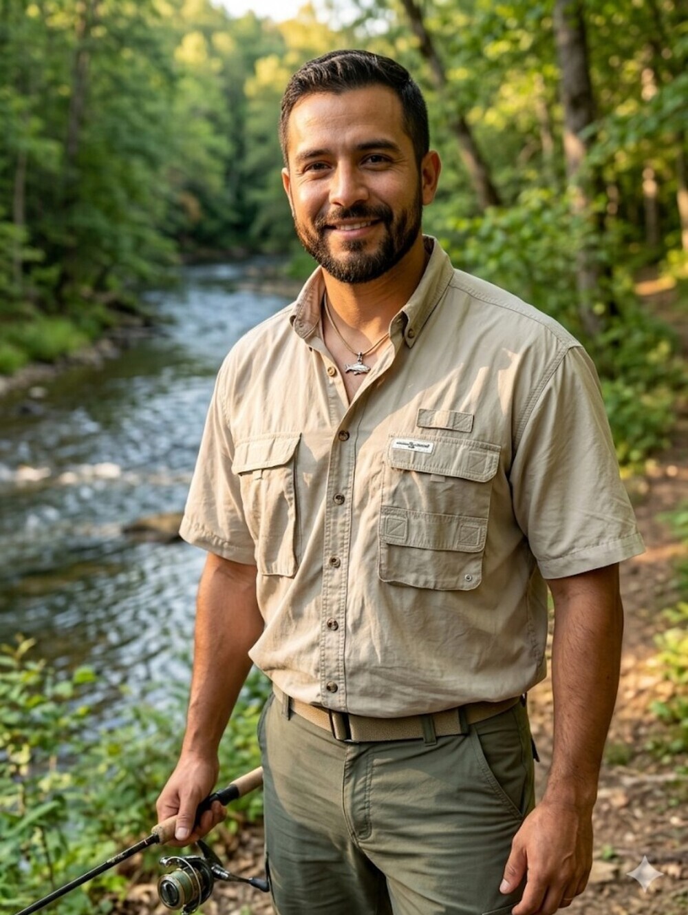 Hook & Tackle Men's Short-Sleeve Utility Button-Down Shirt in Taupe by - Picture 7 of 16